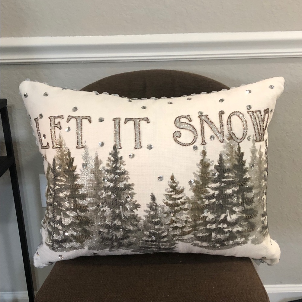 Holiday Decorative Pillow with Trees - White and Green